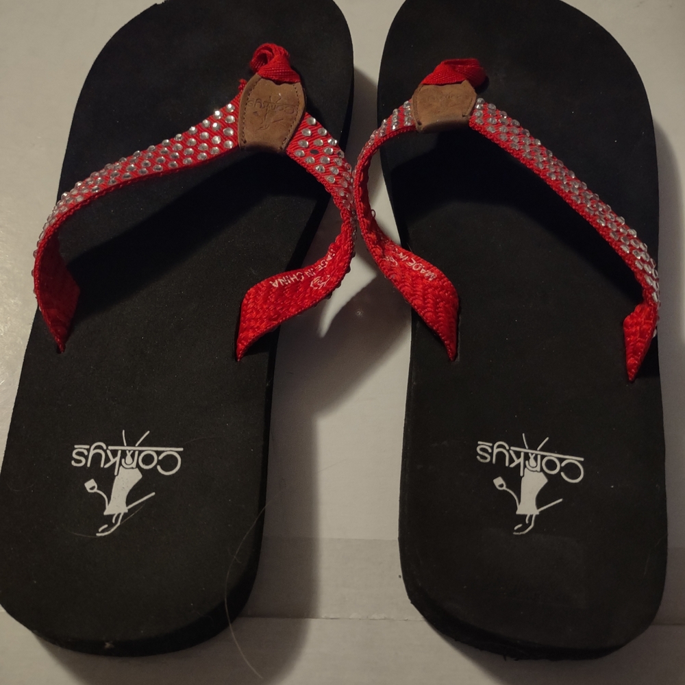 Corkys Red Rhinestone Flip Flops - Picture 3 of 5